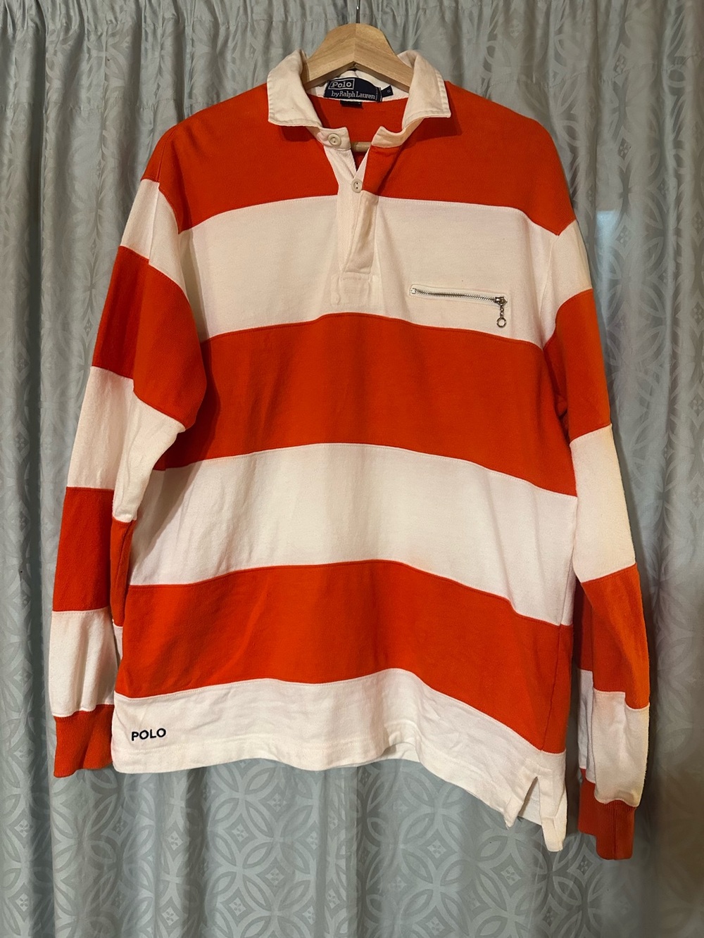 Vintage Polo Ralph Lauren Kanye Rugby Shirt Mens S Orange Navy White Striped 90s